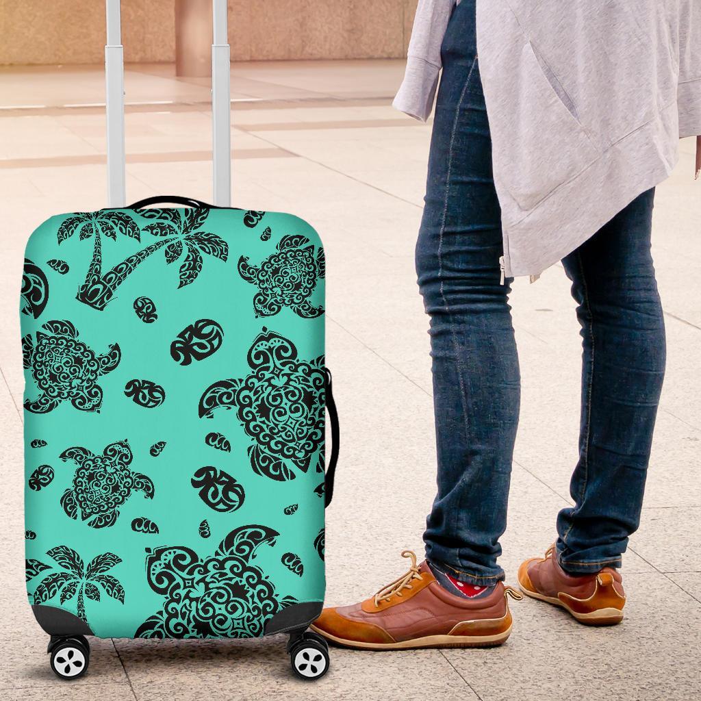 Polynesian Turtle Palm And Sea Pebbles Turquoise Luggage Covers - Polynesian Pride