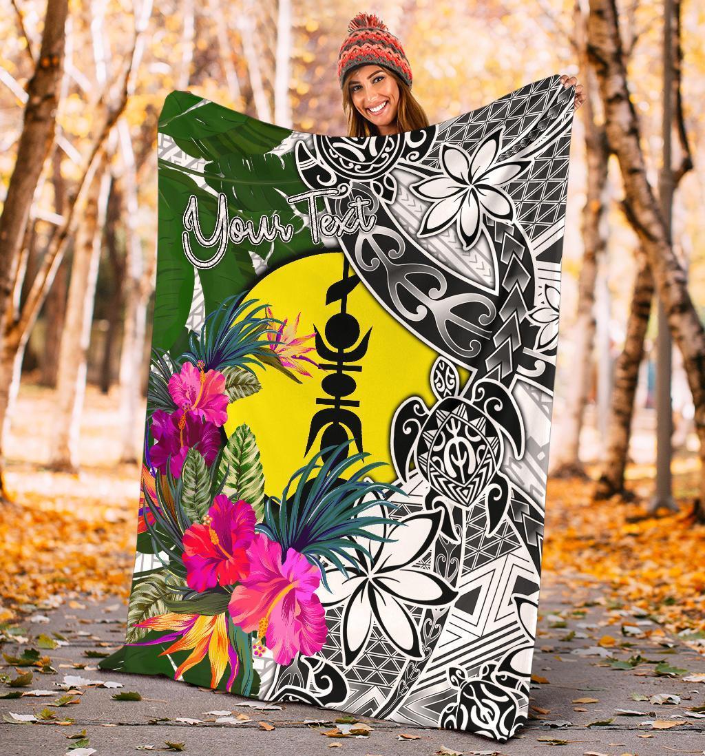 New Caledonia Custom Personalised Premium Blanket White - Turtle Plumeria Banana Leaf - Polynesian Pride