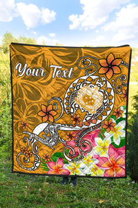 Samoa Custom Personalised Premium Quilt - Turtle Plumeria (Gold) - Polynesian Pride