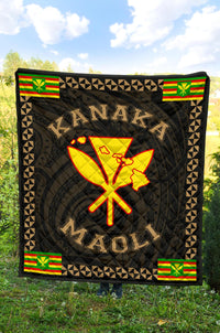 Kanaka Maoli Flag Polynesian Premium Quilt Gold - Love Style - Polynesian Pride