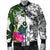 Yap Men's Bomber Jacket White - Turtle Plumeria Banana Leaf - Polynesian Pride