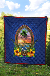Guam Premium Quilt - Guam Coat Of Arms Hibiscus - Polynesian Pride