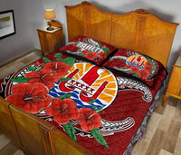 Tahiti Polynesian Quilt Bed Set - Hibiscus Coat of Arm Red - Polynesian Pride