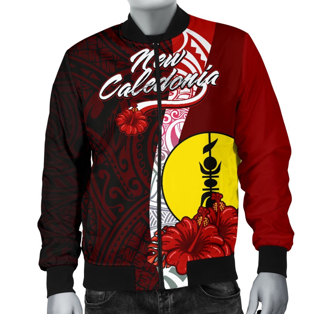 New Caledonia Polynesian Men's Bomber Jacket - Coat Of Arm With Hibiscus - Polynesian Pride