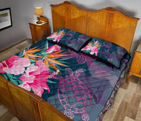 Hawaii Pink Turtles Hibiscus Tropical Quilt Bed Set - Vint Style - AH - Polynesian Pride