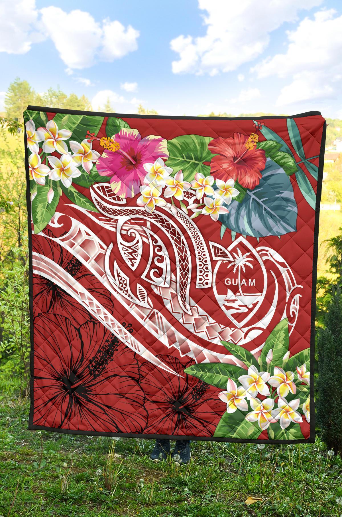 Guam Polynesian Premium Quilt - Summer Plumeria (Black) - Polynesian Pride