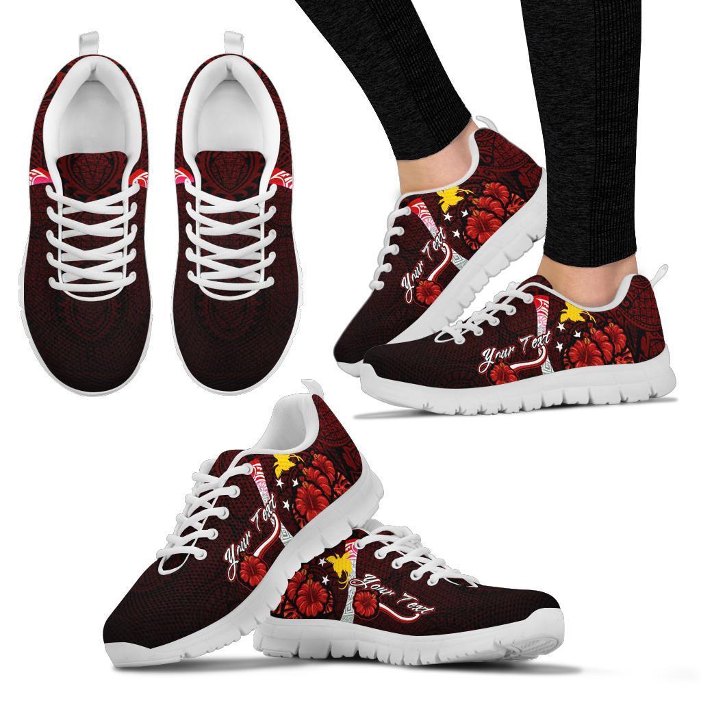 Papua New Guinea Polynesian Custom Personalised Sneakers - Coat Of Arm With Hibiscus - Polynesian Pride