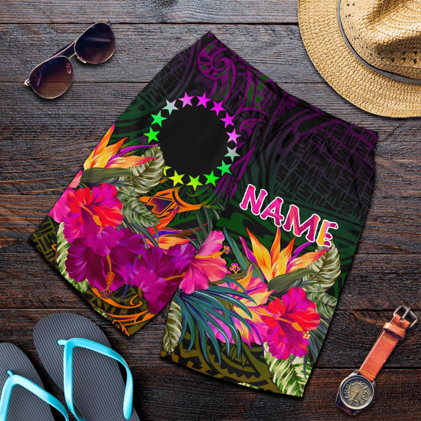 Cook Islands Personalised Polynesian Men's Shorts - Summer Hibiscus Reggae - Polynesian Pride