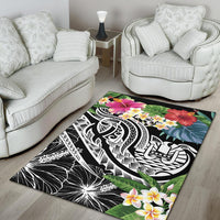 Tahiti Polynesian Area Rug - Summer Plumeria (Black) - Polynesian Pride