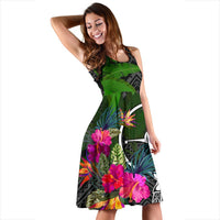 Yap Midi Dress - Turtle Plumeria Banana Leaf - Polynesian Pride