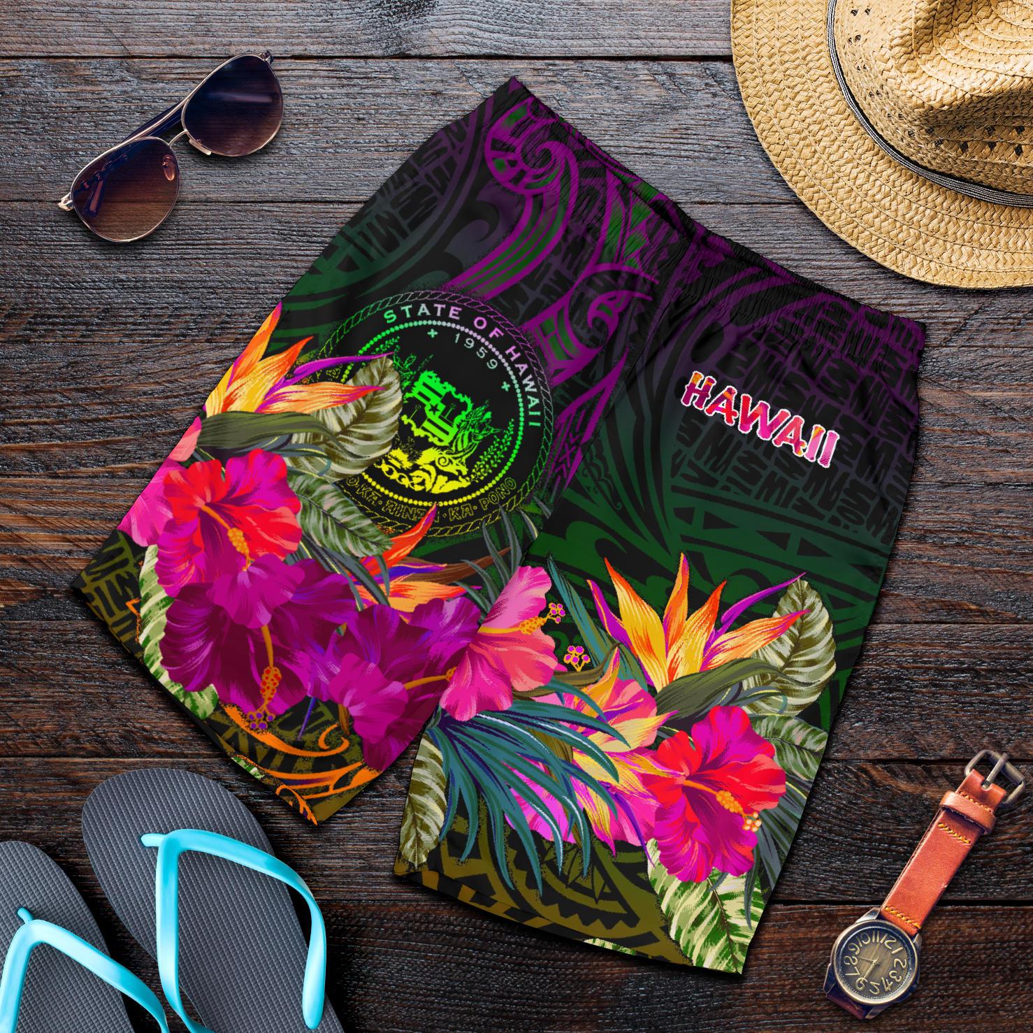 Polynesian Hawaii Men's Shorts - Summer Hibiscus Reggae - Polynesian Pride