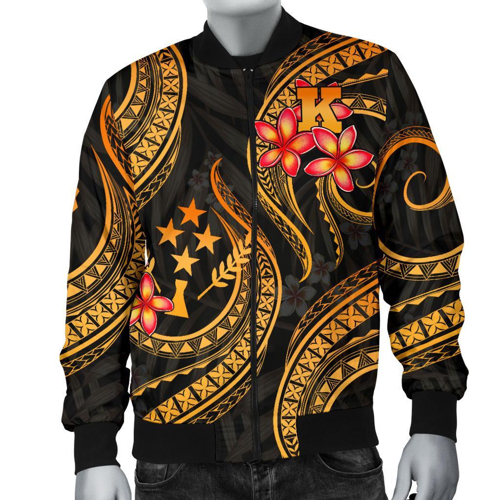 Kosrae Micronesian Men Bomber Jacket - Gold Plumeria - Polynesian Pride