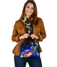 Guam Custom Personalised Shoulder Handbag - Humpback Whale with Tropical Flowers (Blue) - Polynesian Pride