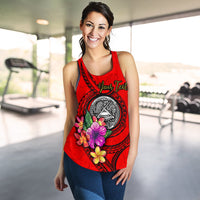 American Samoa Custom Personalised Polynesian Women's Racerback Tank - Floral With Seal Red - Polynesian Pride