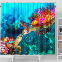 Vanuatu American Samoa Shower Curtain - Sea Turtle Coral Treasure - Polynesian Pride