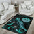 Tahiti Polynesian Area Rugs - Turtle With Blooming Hibiscus Turquoise - Polynesian Pride