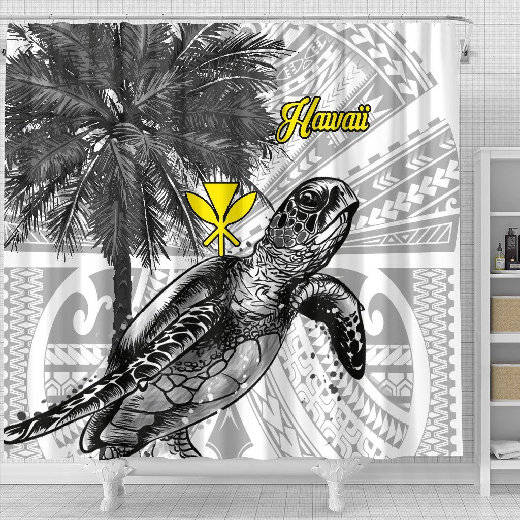Hawaii Shower Curtains - Turtle Palm Tree White 177 x 172 (cm) White - Polynesian Pride