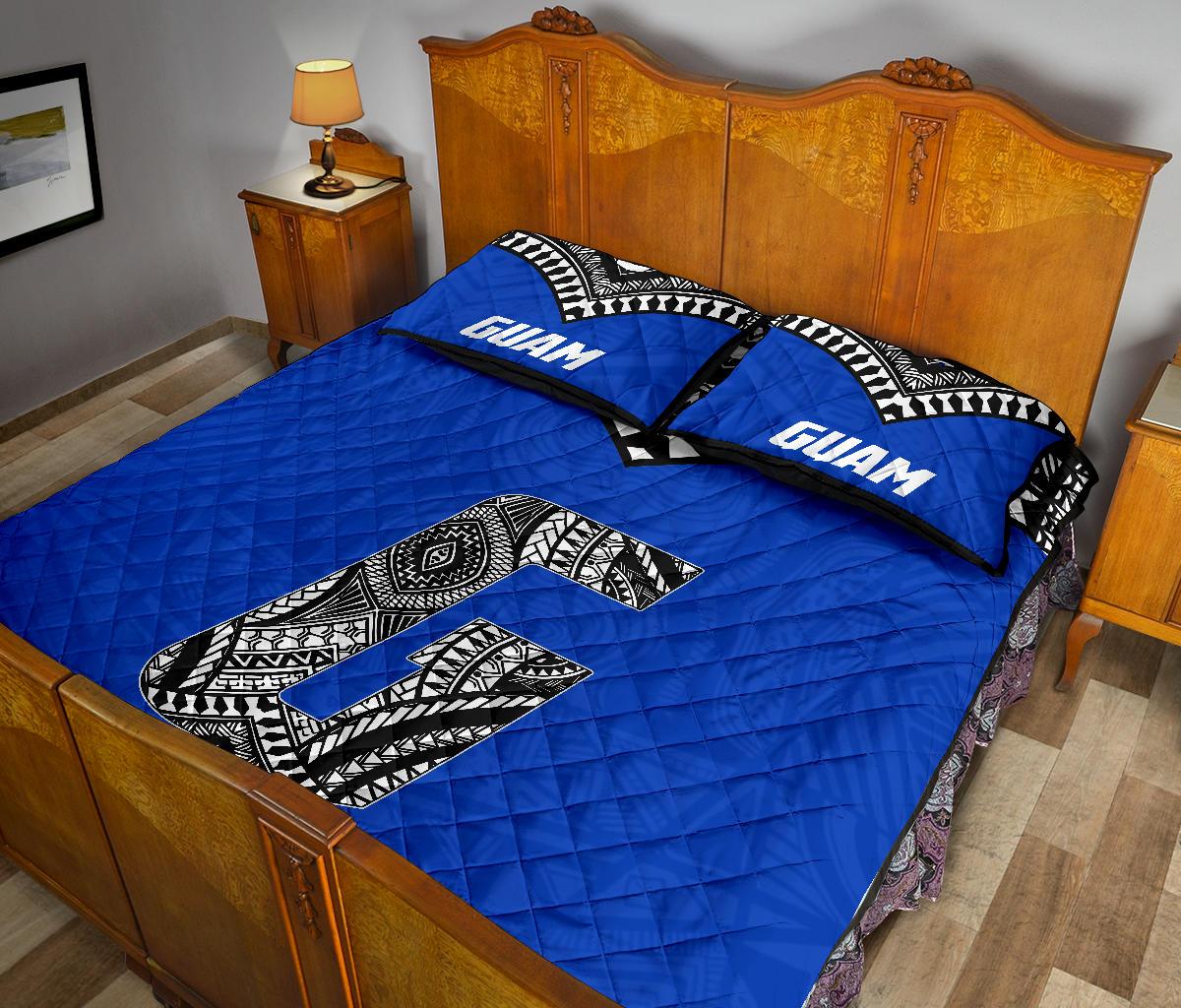 Guam Quilt Bed Set - Guam Polynesian Tattoo Blue Version - Polynesian Pride