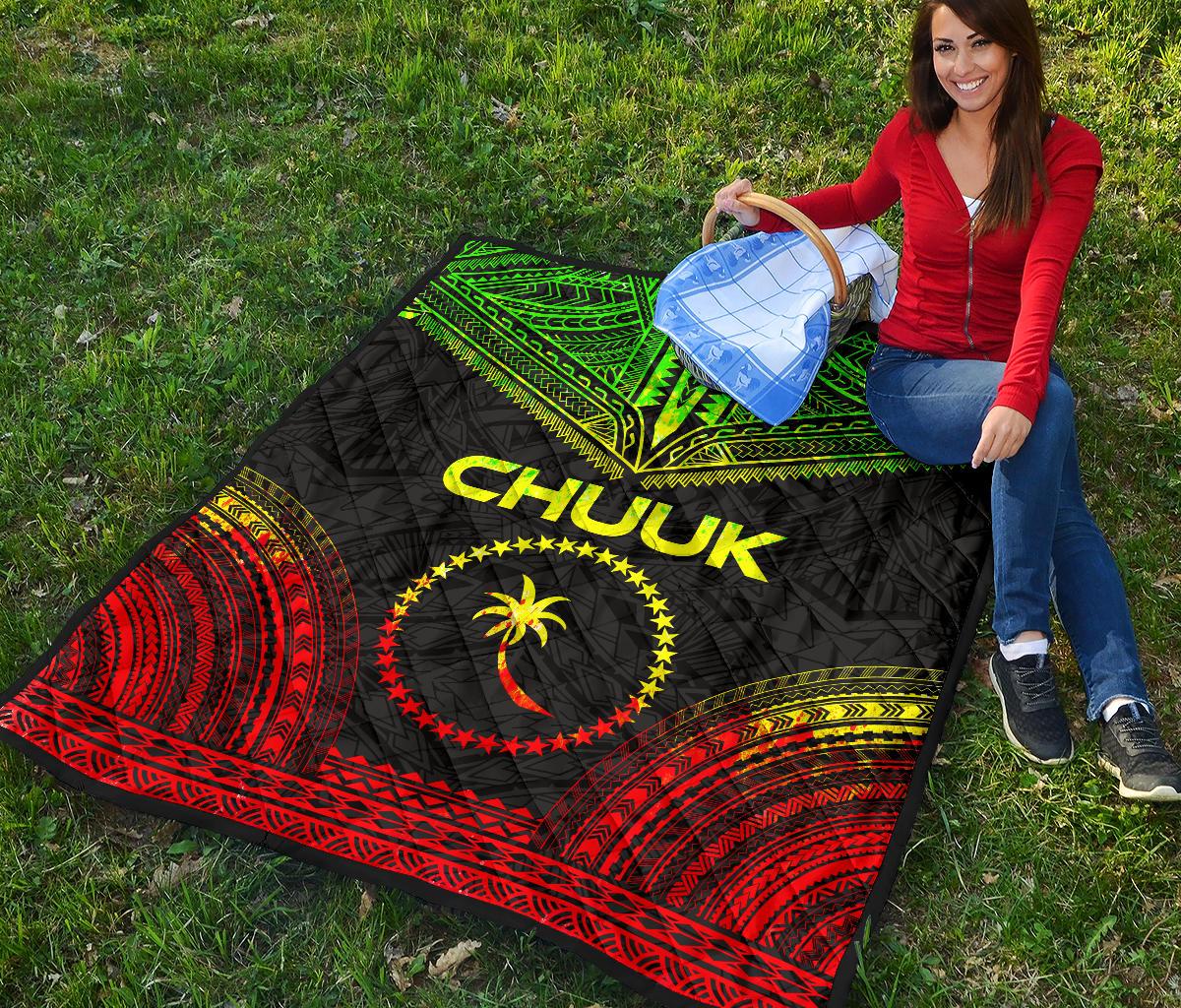 Chuuk Premium Quilt - Chuuk Flag Polynesian Chief Reggae Version - Polynesian Pride