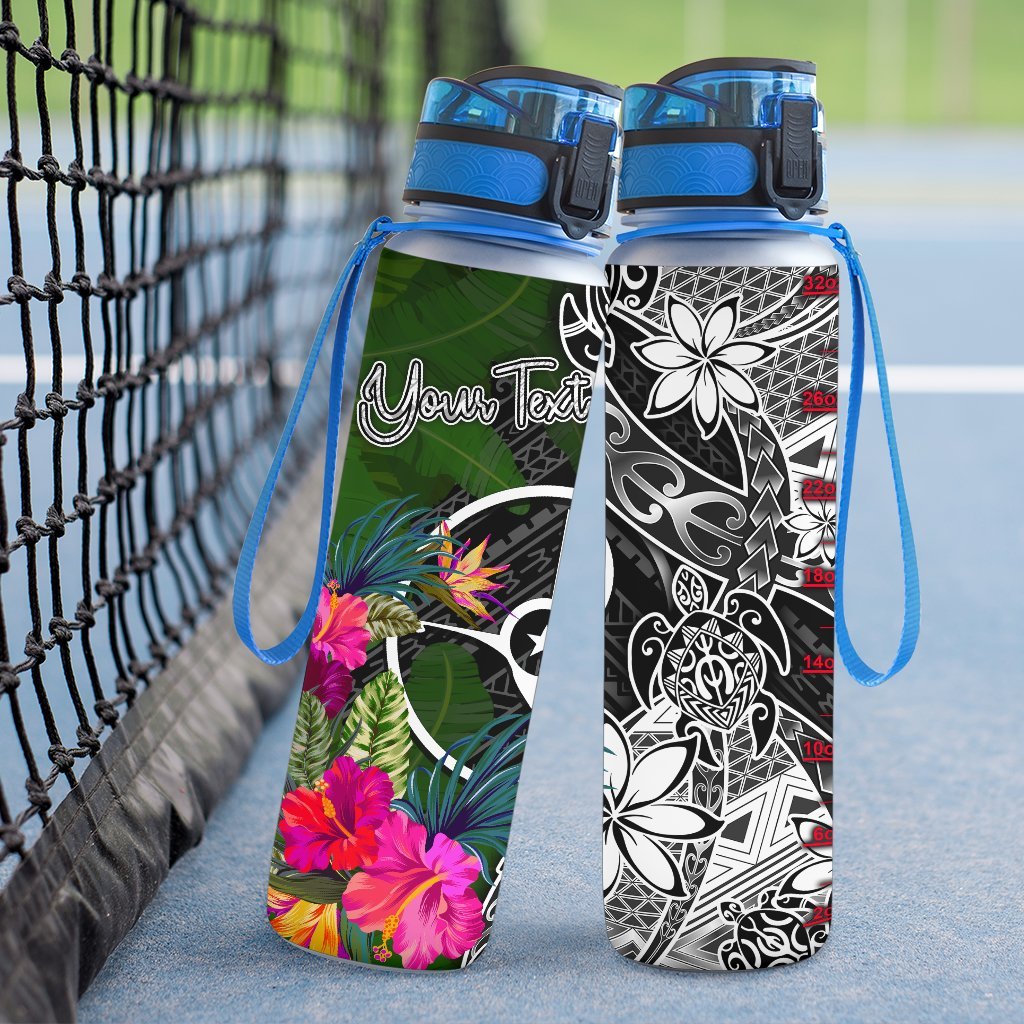 Yap Custom Personalised Hydro Tracking Bottle - Turtle Plumeria Banana Leaf - Polynesian Pride