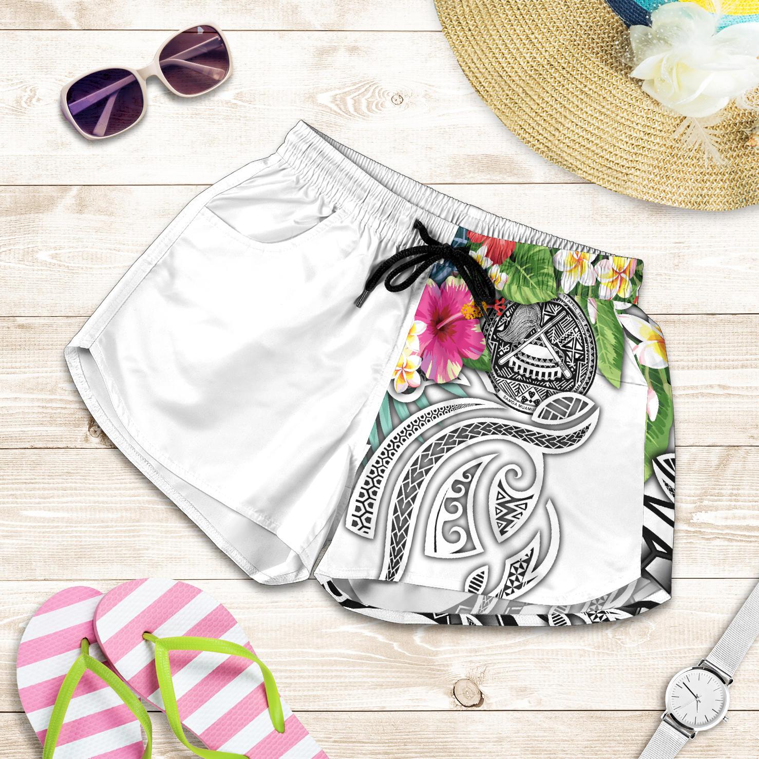 Polynesian American Samoa Women's Shorts - Summer Plumeria (White) Women White - Polynesian Pride