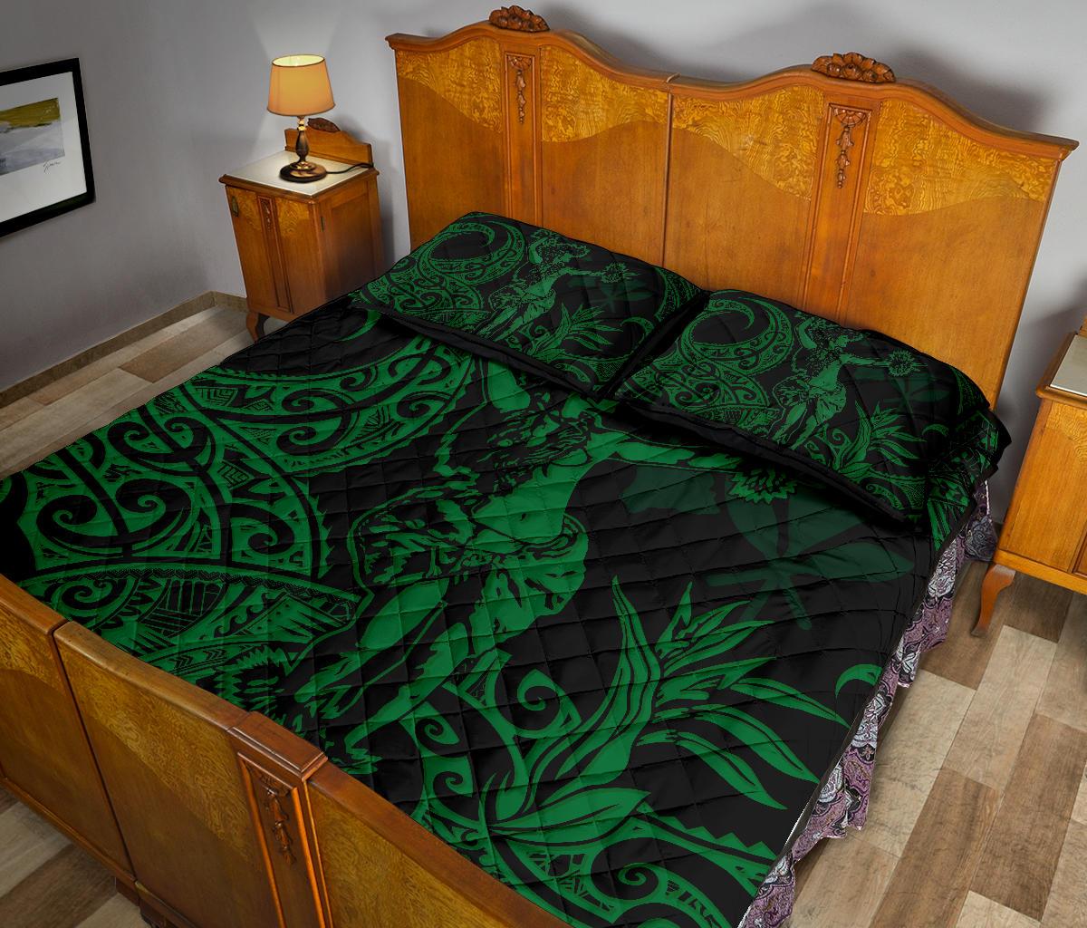 Hawaii Polynesian Quilt Bed Set - Hula Girl Green - Polynesian Pride