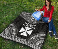 Wallis And Futuna Premium Quilt - Wallis And Futuna Coat Of Arms Polynesian Chief Black Version - Polynesian Pride