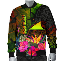 Tokelau Polynesian Men's Bomber Jacket - Hibiscus and Banana Leaves - Polynesian Pride