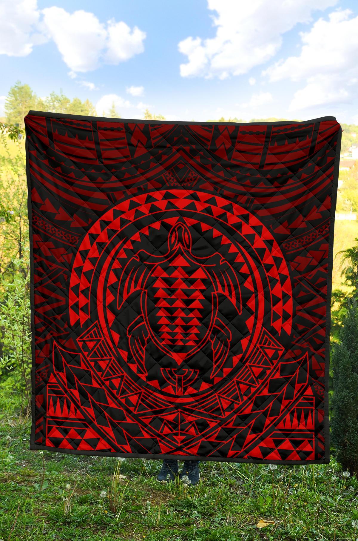 Hawaiian Kakau Honu Arc Red Polynesian Premium Quilt - Polynesian Pride