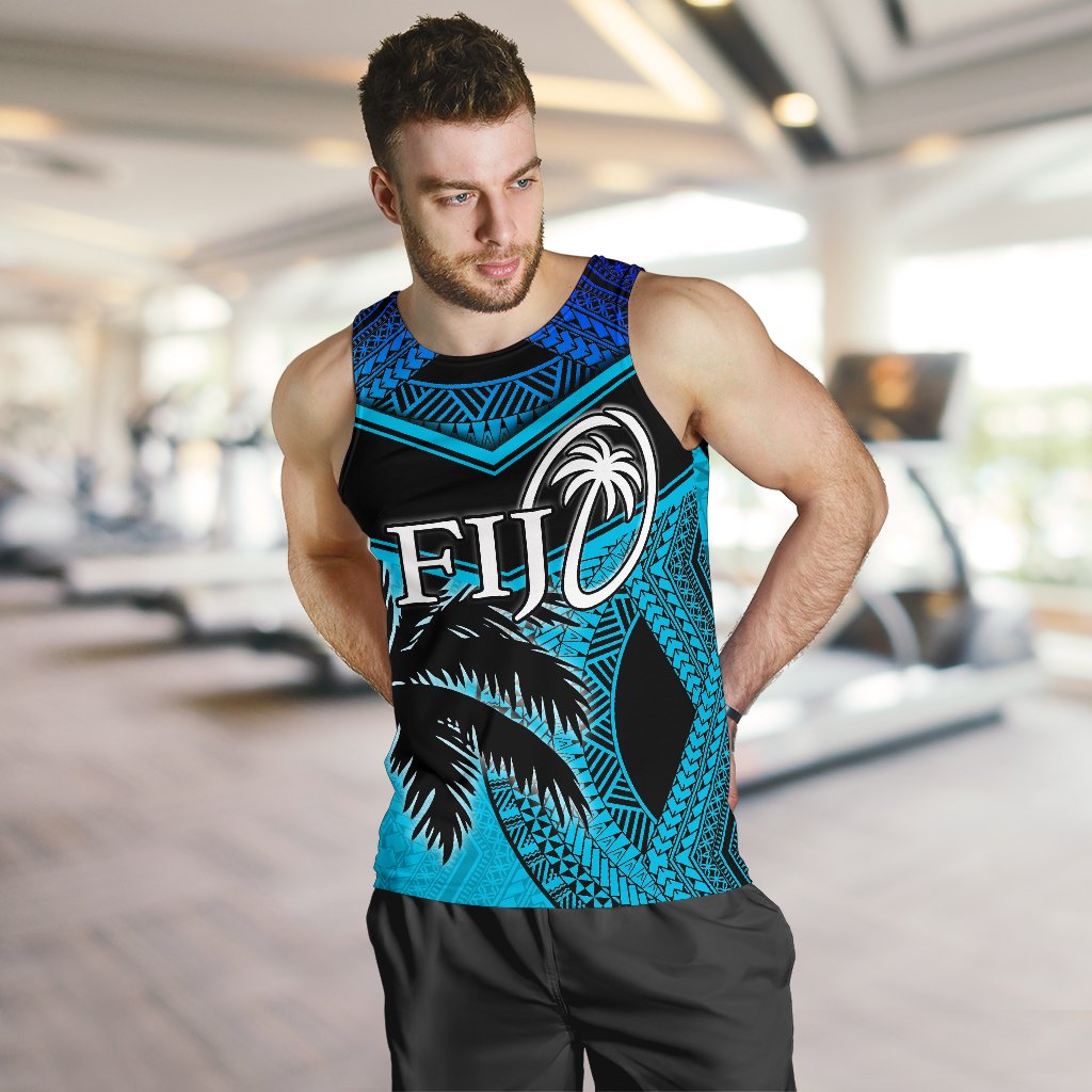 Fiji Rugby Polynesian Men's Tank Top Blue Blue - Polynesian Pride