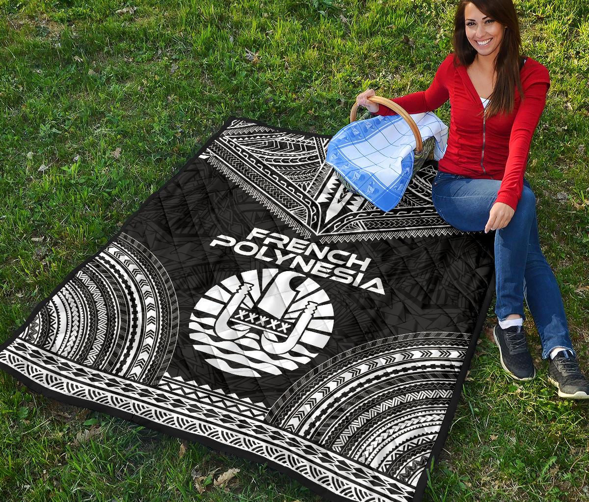 French Polynesia Premium Quilt - French Polynesia Polynesian Chief Black Version - Polynesian Pride