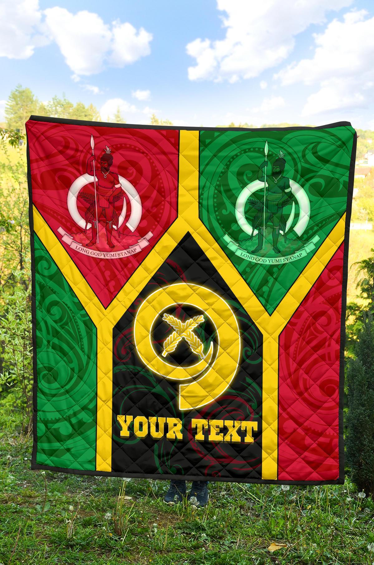Polynesian Vanuatu Custom Personalised Premium Quilt - Vanuatu Flag and Coat Of Arms - Polynesian Pride