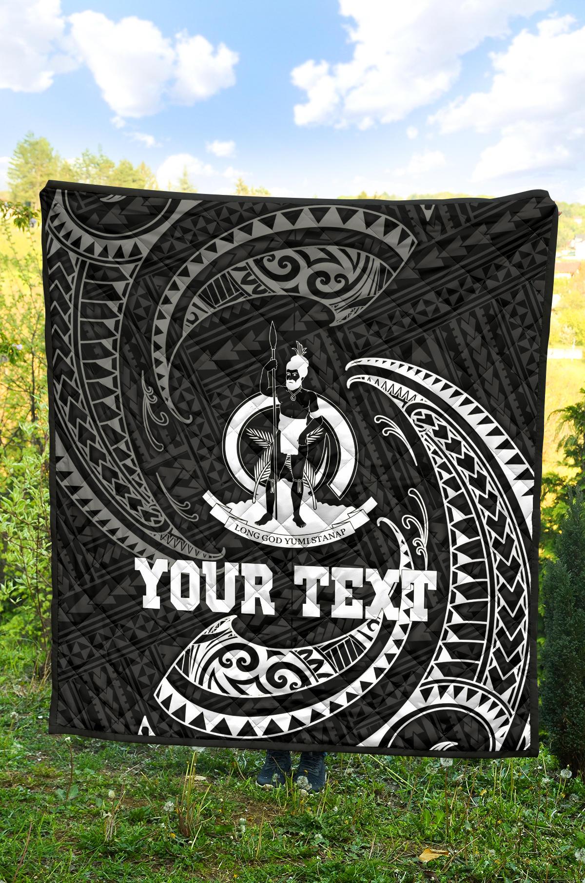 Vanuatu Polynesian Custom Personalised Premium Quilt - White Tribal Wave - Polynesian Pride