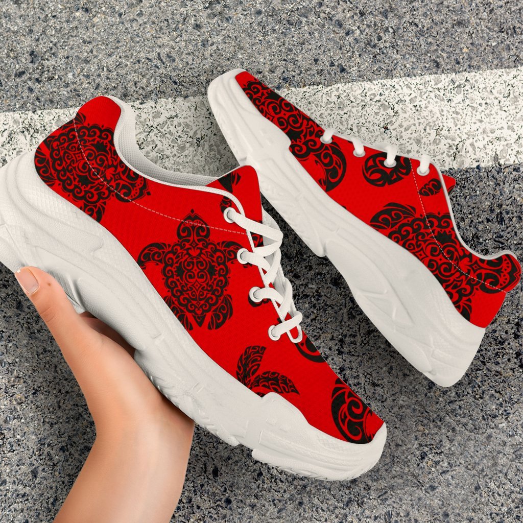 Polynesian Turtle Palm And Sea Pebbles Red Chunky Sneakers - Polynesian Pride