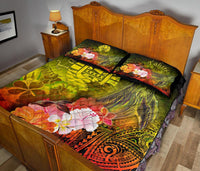 Tahiti Quilt Bed Set - Humpback Whale with Tropical Flowers (Yellow) - Polynesian Pride