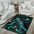 Yap Polynesian Area Rugs - Turtle With Blooming Hibiscus Turquoise - Polynesian Pride