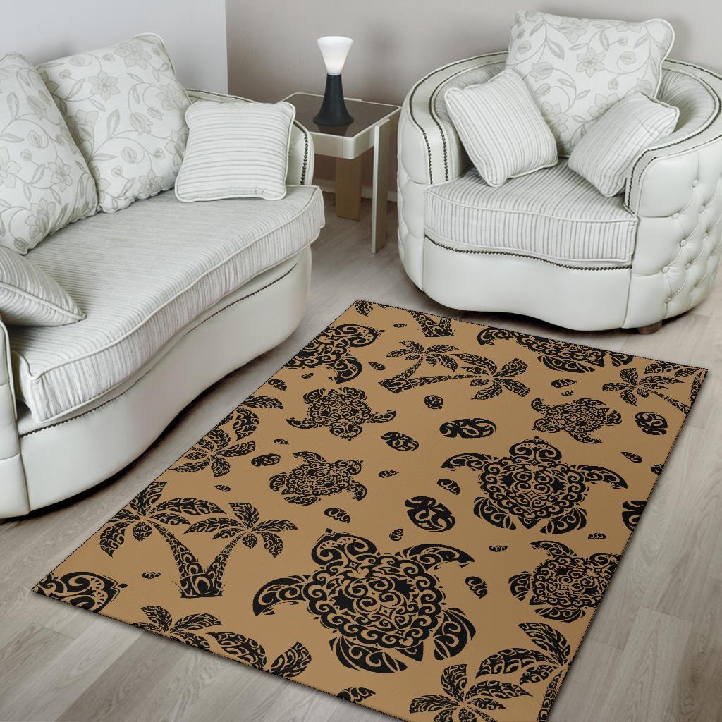 Hawaii Area Rug Polynesian Turtle Palm And Sea Pebbles AH - Polynesian Pride