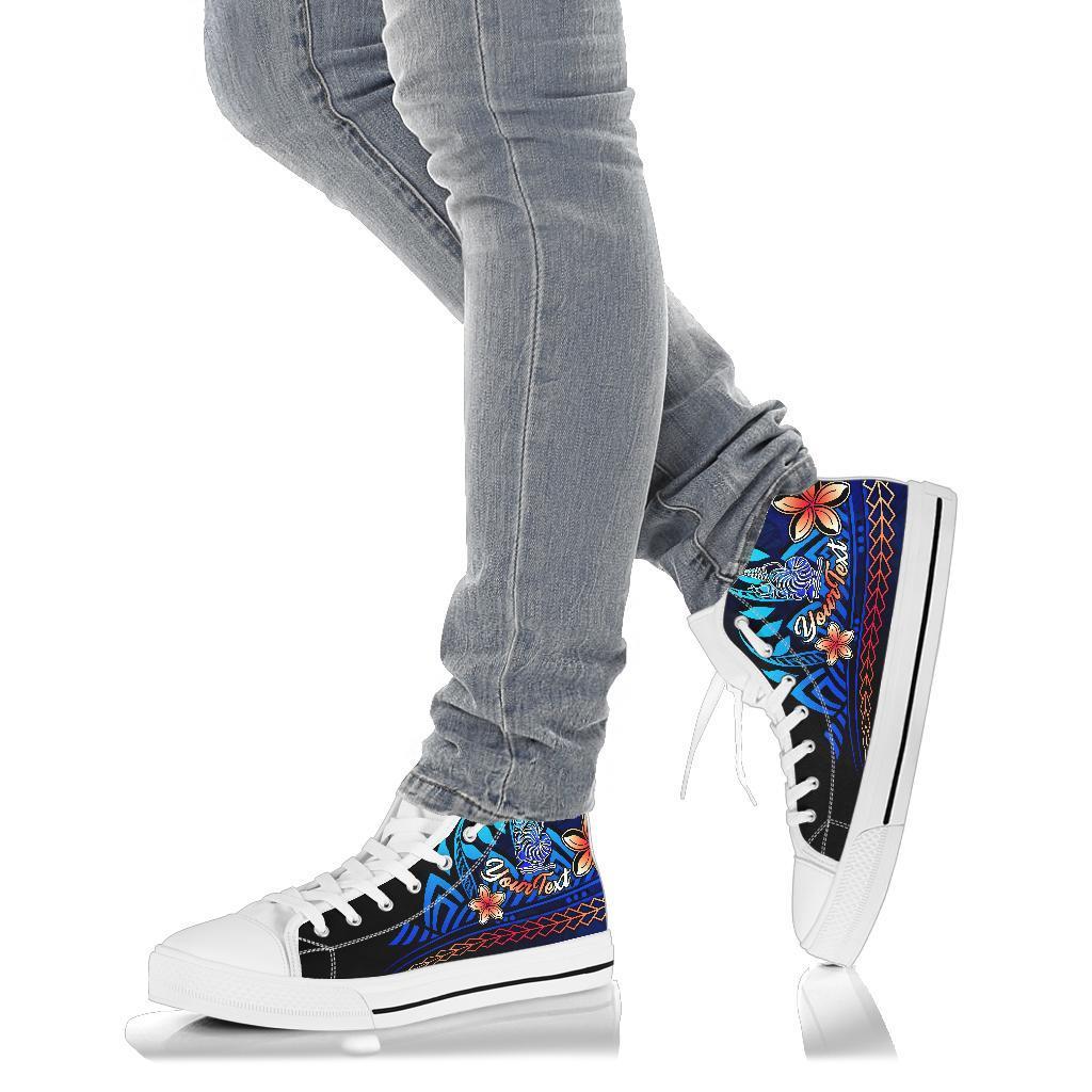 New Caledonia Custom Personalised High Top Shoes Blue - Vintage Tribal Mountain - Polynesian Pride