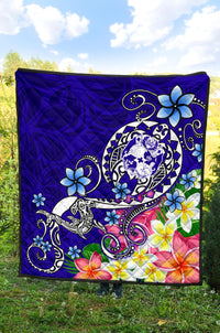 Tonga Premium Quilt - Turtle Plumeria (Blue) - Polynesian Pride