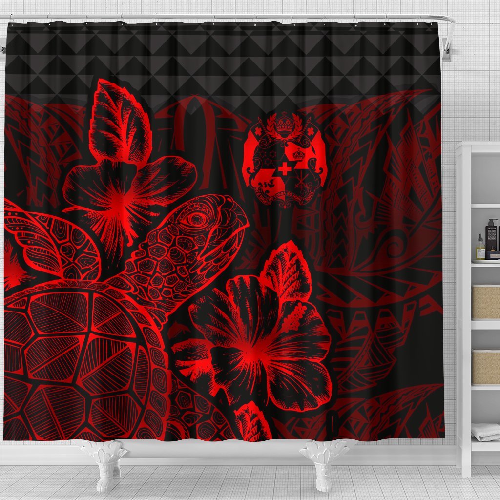 Tonga Shower Curtain Turtle Hibiscus Red - Polynesian Pride