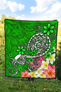 Polynesian Premium Quilt - Turtle Plumeria Green Color - Polynesian Pride
