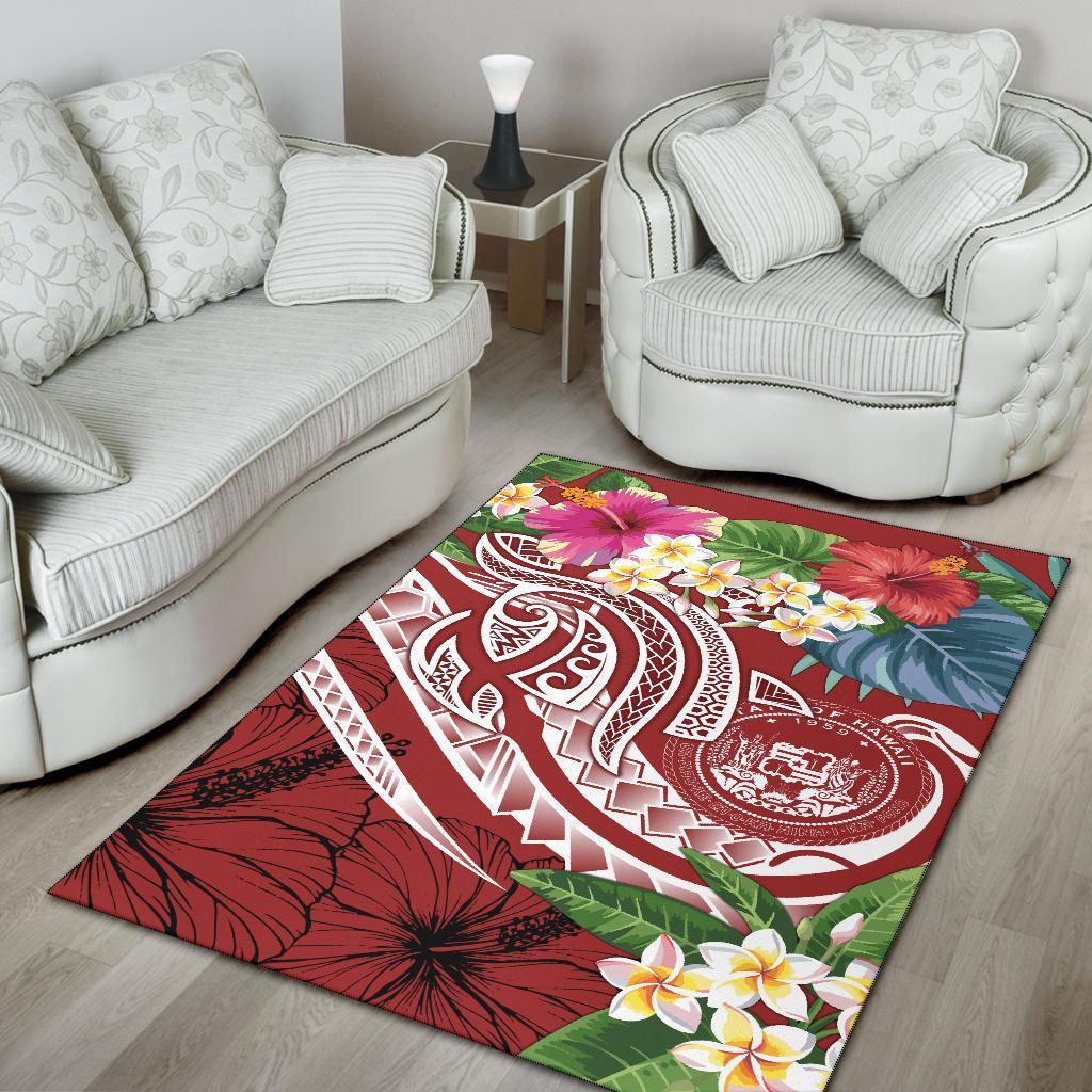 Polynesian Hawaii Area Rug - Summer Plumeria Red) - Polynesian Pride