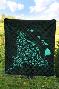 Rays Hawaii Map Polynesian Premium Quilt - Turquoise - Polynesian Pride
