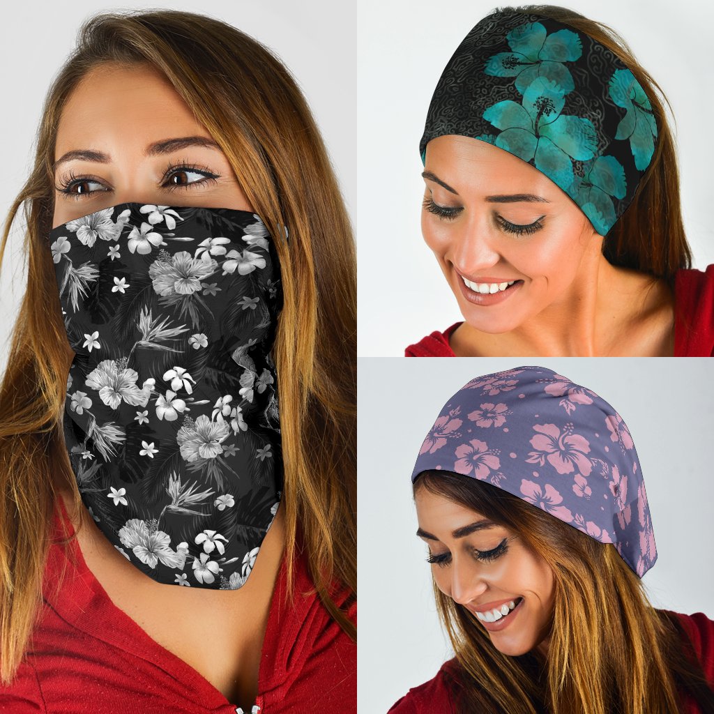 Hawaiian Hibiscus Set Bandana 3-Pack One Size Black - Polynesian Pride