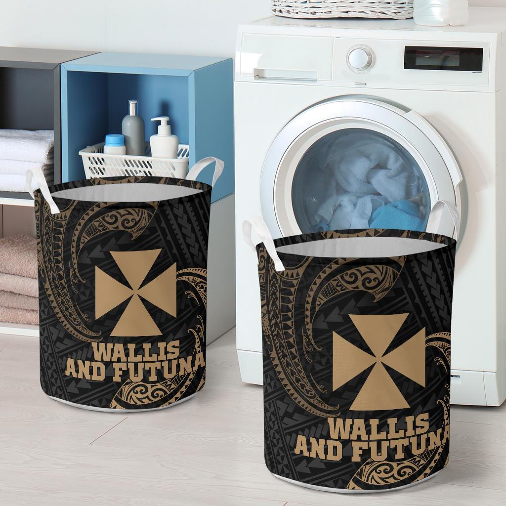 Wallis and Futuna Polynesian Laundry Basket - Gold Tribal Wave - Polynesian Pride