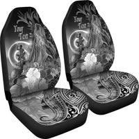 Vanuatu Custom Personalised Car Seat Convers - Humpback Whale with Tropical Flowers (White) - Polynesian Pride