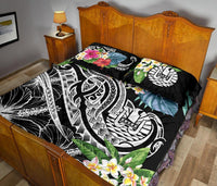 Tahiti Polynesian Quilt Bed Set - Summer Plumeria (Black) - Polynesian Pride