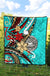 American Samoa Polynesian Premium Quilt - Tribal Flower With Special Turtles Blue Color - Polynesian Pride