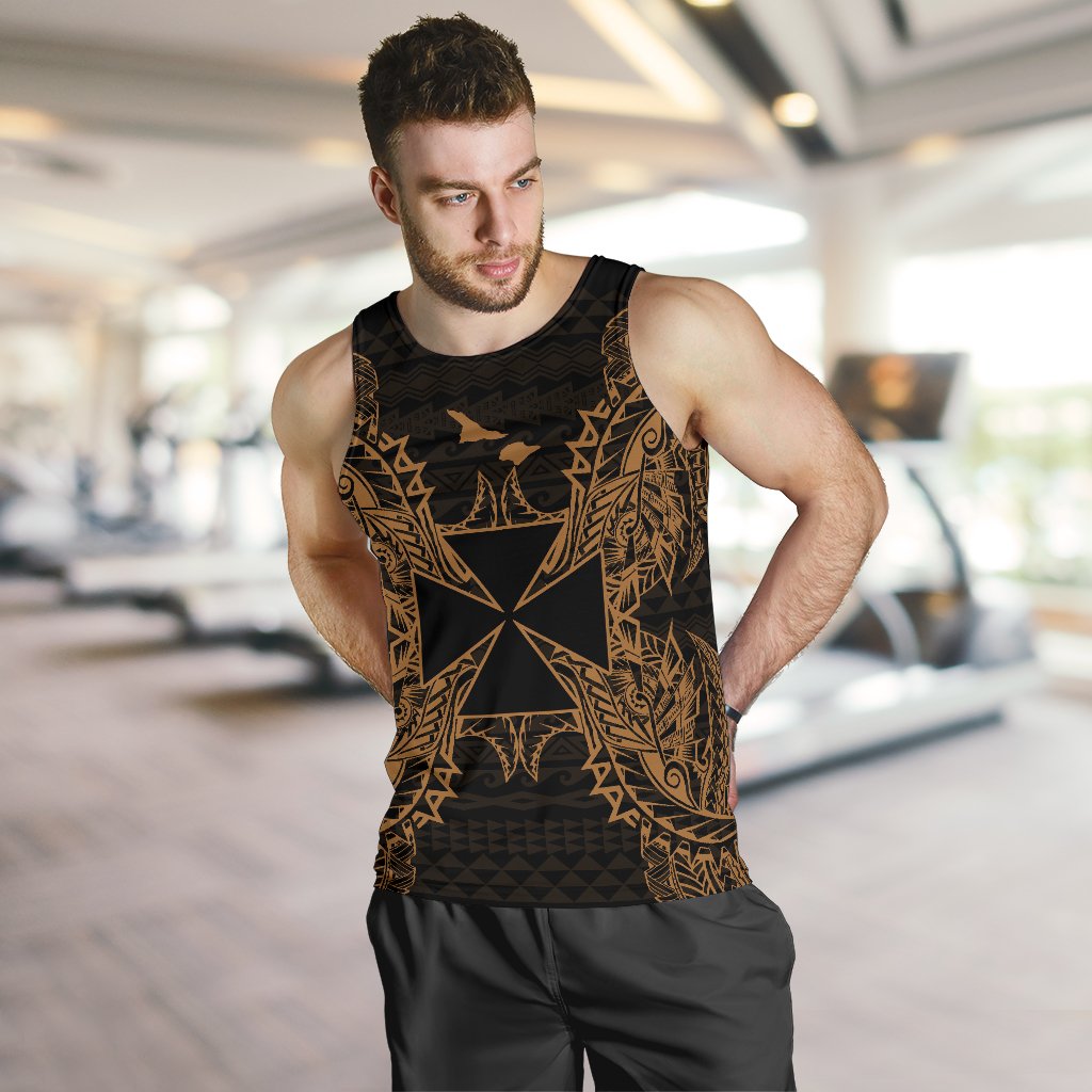 Wallis And Futuna Polynesian Men Tank Top Map Gold - Polynesian Pride
