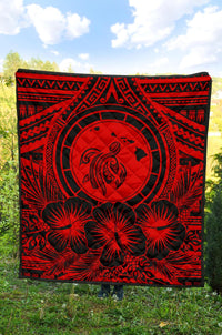 Hawaii Premium Quilt - Hawaii Map Honu Hibiscus Red Polynesian Premium Quilt - Polynesian Pride